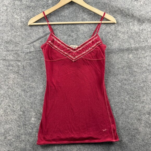 Hollister Tops - Hollister Tank Top Womens M Red Camisole Babydoll Y2K VTG Cotton Lace V Neck